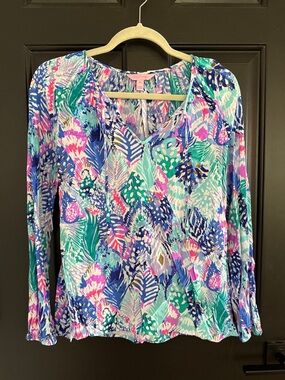 Lilly Pulitzer Multicolor Tropical Print Long Sleeve Blouse